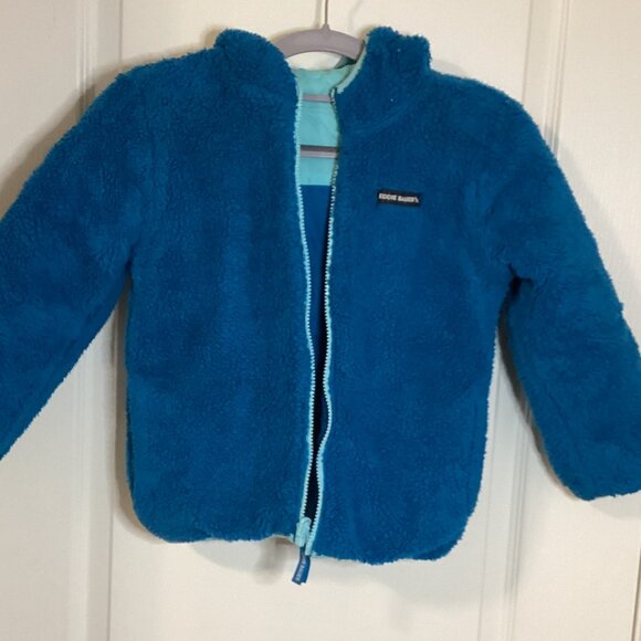 Eddie Bauer Kids Reversible Blue Hooded Puffer Coat Sherpa Lined Jacket S/P 6 - Picture 5 of 11